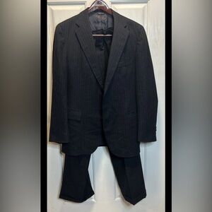 VTG Marvin Brown Bespoke Wool Suit 40L Charcoal Pinstripe 2 Piece Tailored
